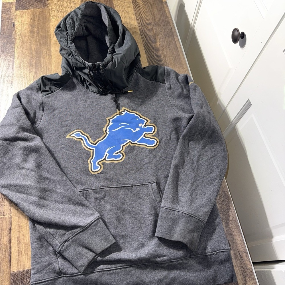 Detroit Lions Sideline Hoodie Men's S Water Resistant Hood Nike NFL Apparel Grey